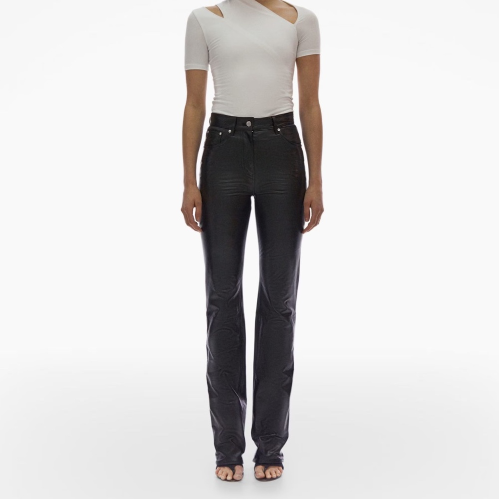 Helmut Lang Leather 5-Pocket Pant Black Lambskin High Rise Straight Leg Sz 0